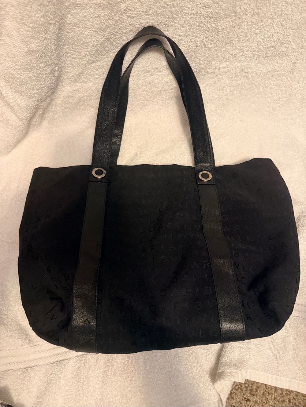 Bulgari Black Shoulder Tote with Subtle Logo Jacquard